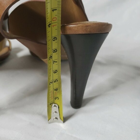 CHLOE Women's Brown & Camel Leather Ankle Strap Buckle Sandal Heels Size 6/37 - Picture 12 of 16